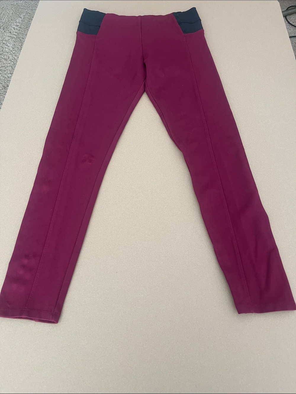 Love Tree Burgundy Ponte Leggings with Black Waist Panels